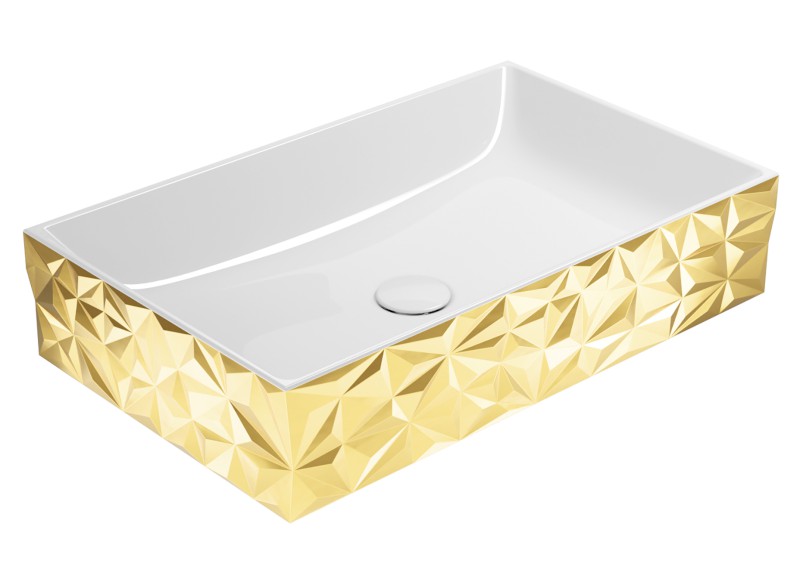 KUBE X DIAMANT keramické umyvadlo na desku, 60x37cm, bílá/zlatá 944150