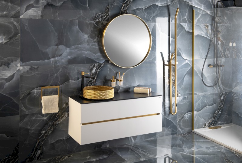 NOTION kulaté zrcadlo v rámu ø 80cm, zlato mat NT800G