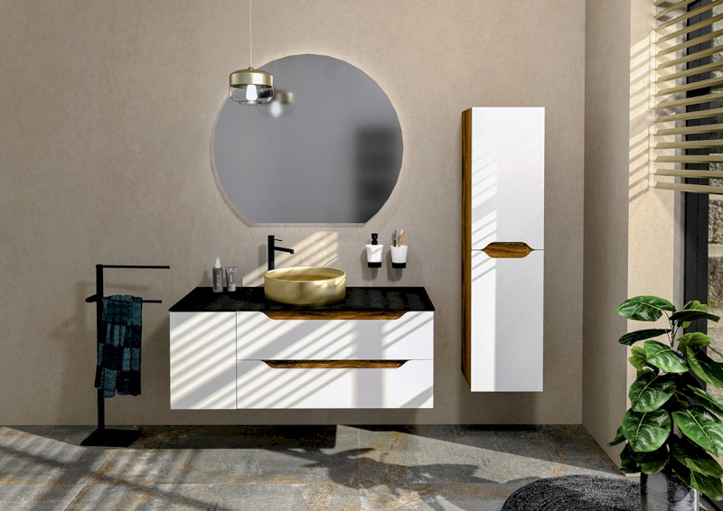 WAVE umyvadlová skříňka 89,7x45x47,8cm, levá, bílá/dub alabama WA092-3022