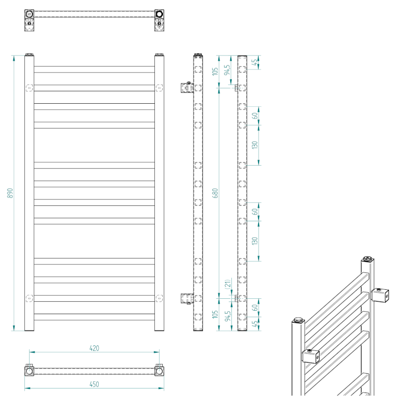 METRO otopné těleso 450x890 mm, černá mat IR400TB