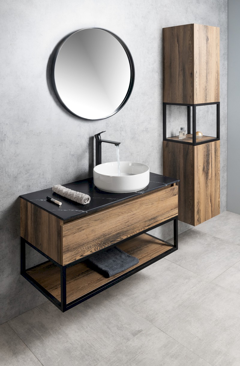 SKARA umyvadlová skříňka 90x50x45cm, černá mat/dub collingwood CG006-1919