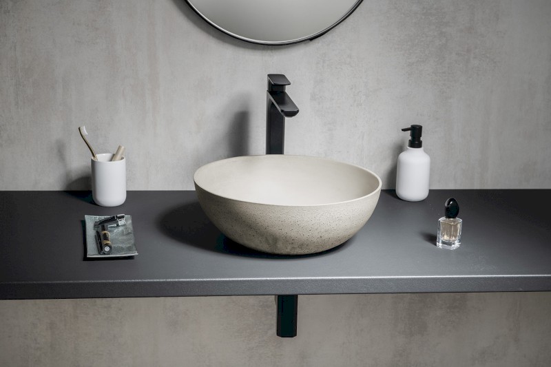 FORMIGO betonové umyvadlo na desku, Ø 39cm, písková mat FG314