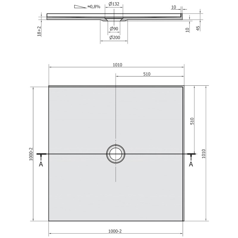 MIRAI sprchová vanička z litého mramoru, čtverec 100x100x1,8cm, bílá 73166