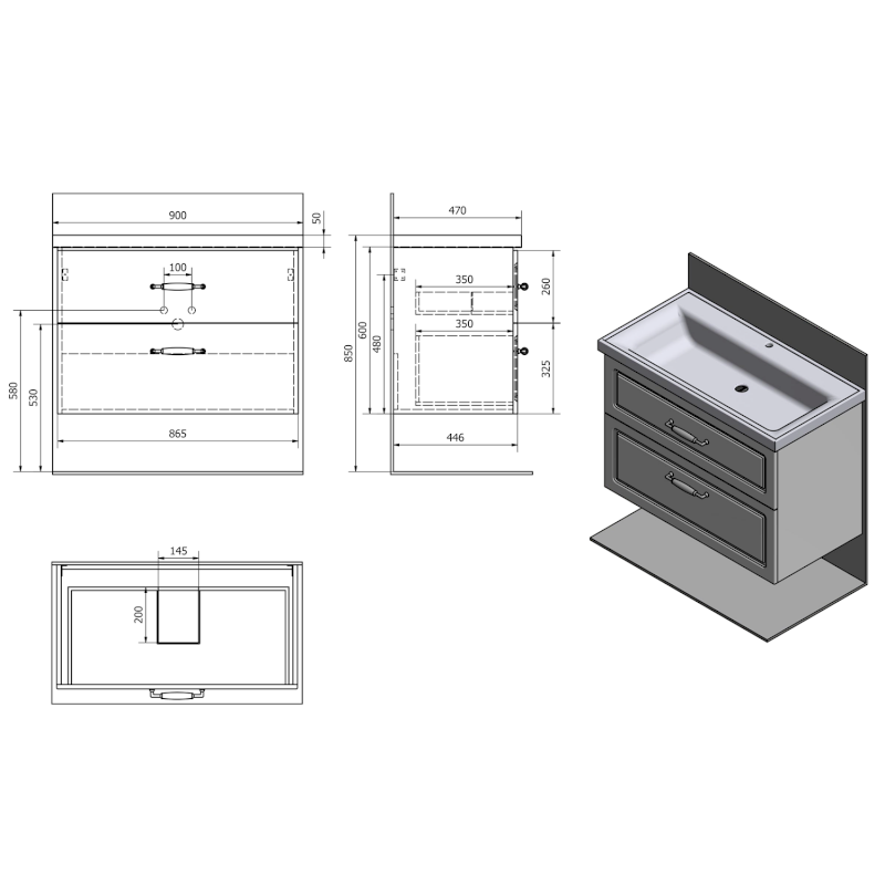 FAVOLO umyvadlová skříňka 86,5x60x44,6cm, bílá mat FV290