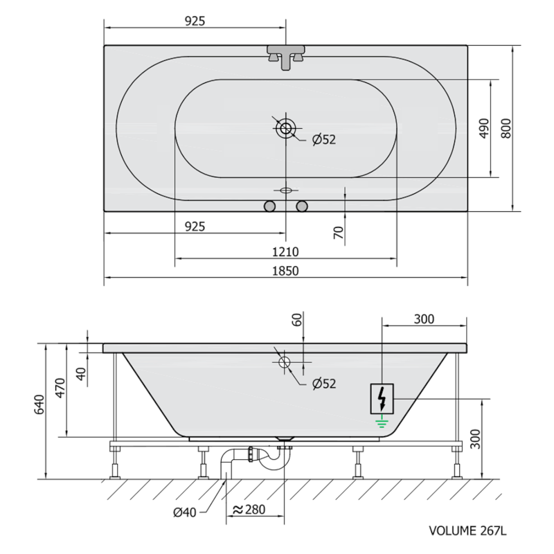 VIVA B hydromasážní vana, 185x80x47cm, Highline Hydro-Air, chrom 71968.6010