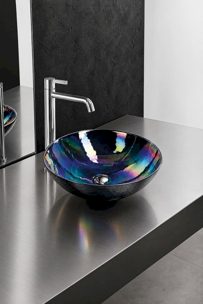 DECORA NERO MURANO skleněné umyvadlo na desku, průměr 41cm, černá YM1237