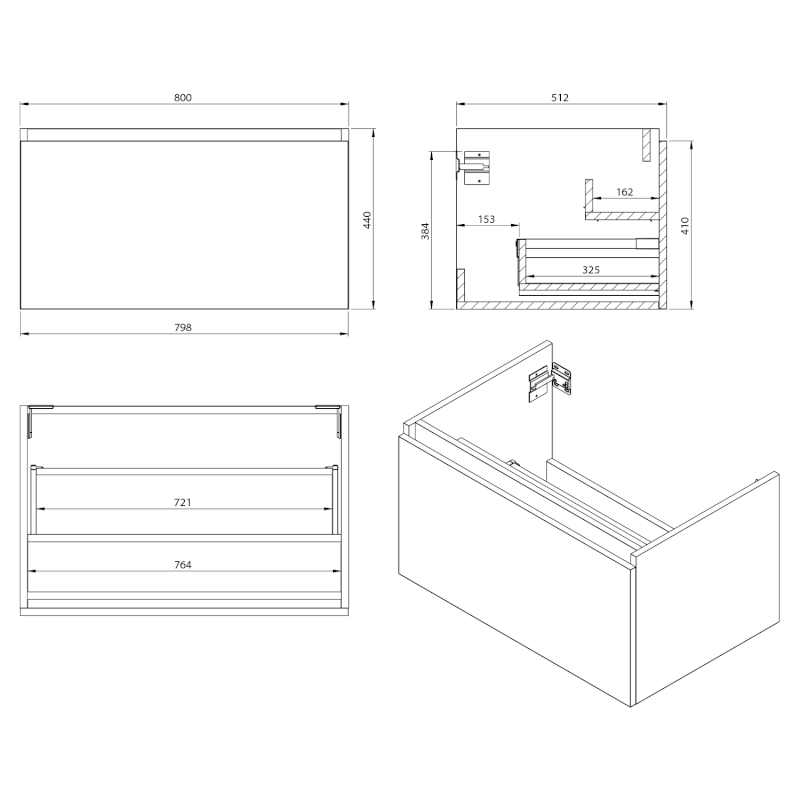 LOREA umyvadlová skříňka 80x44x51,2cm, 1x zásuvka, dub collingwood/černá mat LE080-1935