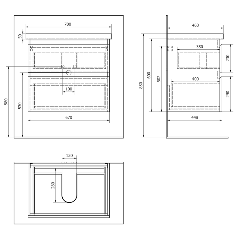 ALTAIR umyvadlová skříňka 67x60x45cm, černá mat AI670