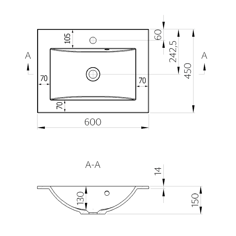YUKON umyvadlo, litý mramor, 60x45cm, bílá YU060