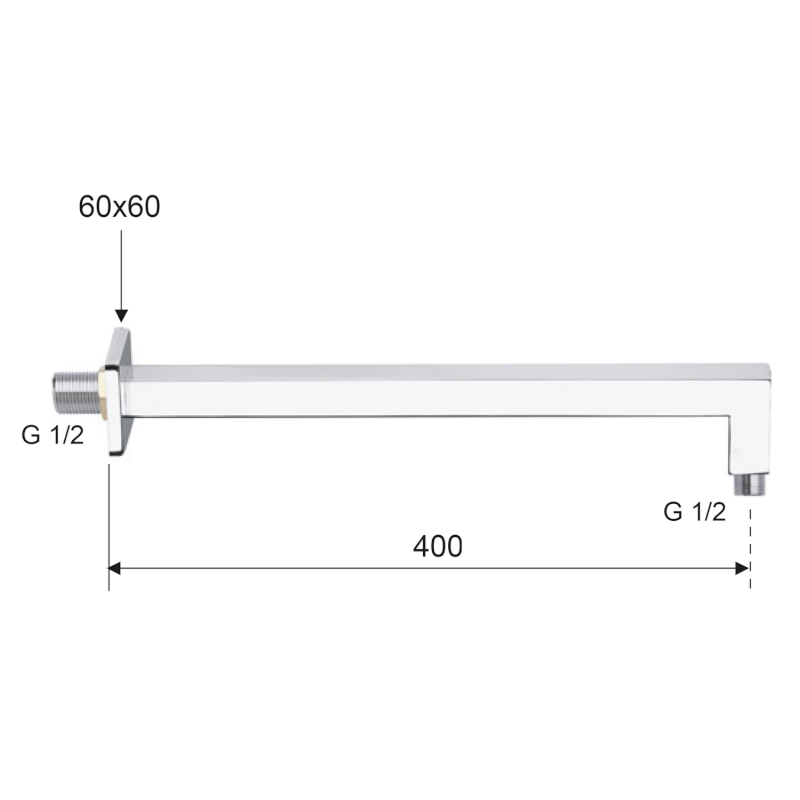 Sprchové ramínko hranaté, 400mm, zlato BR317