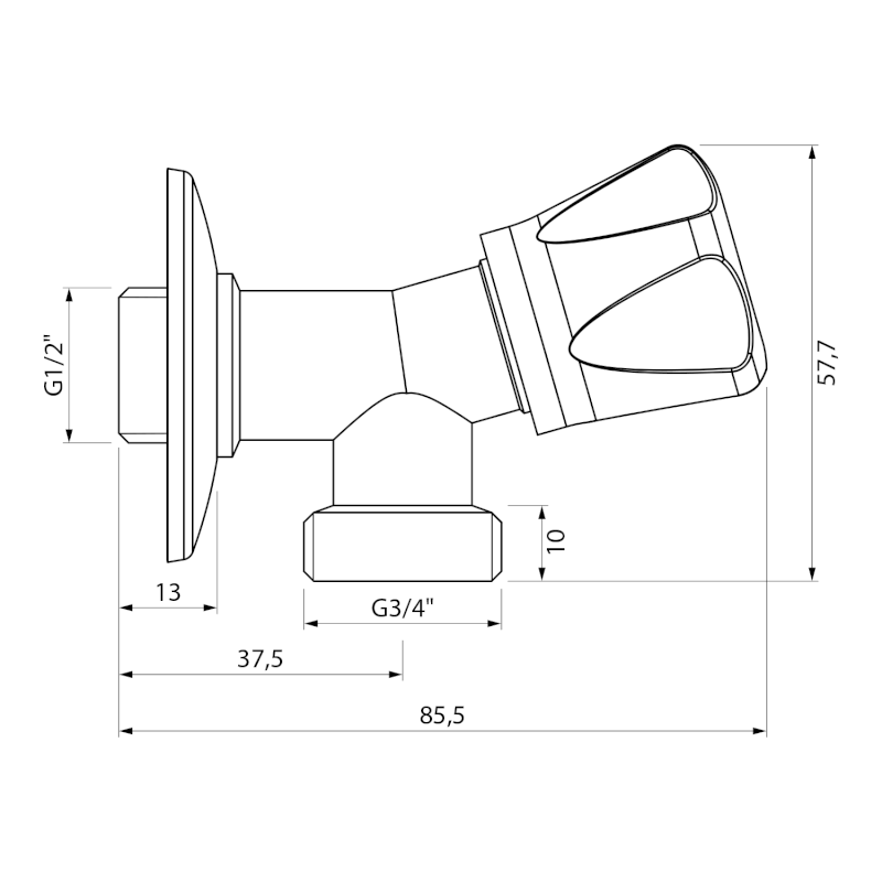 Pračkový ventil se zpětným ventilem, 1/2