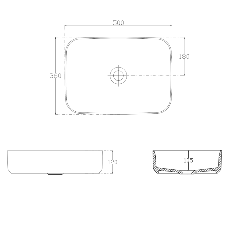 INFINITY RECTANGLE keramické umyvadlo na desku, 50x36cm, bílá 10NF65050