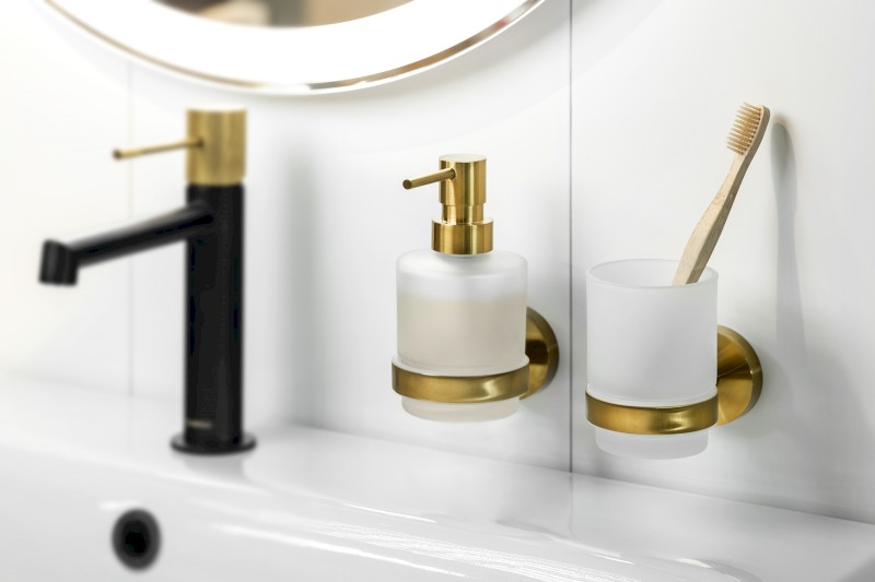 X-ROUND GOLD dávkovač mýdla 200ml, mléčné sklo, zlato mat XR103GB