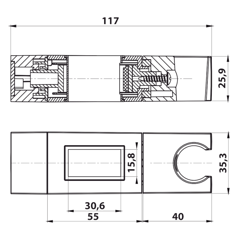 Držák pro sprchovou tyč 30x15mm, ABS/černá mat NDSC615