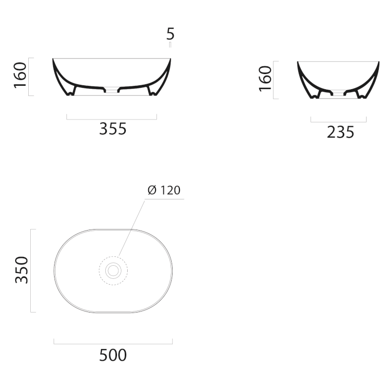 PURA keramické umyvadlo na desku, 50x35cm, bílá mat 886009