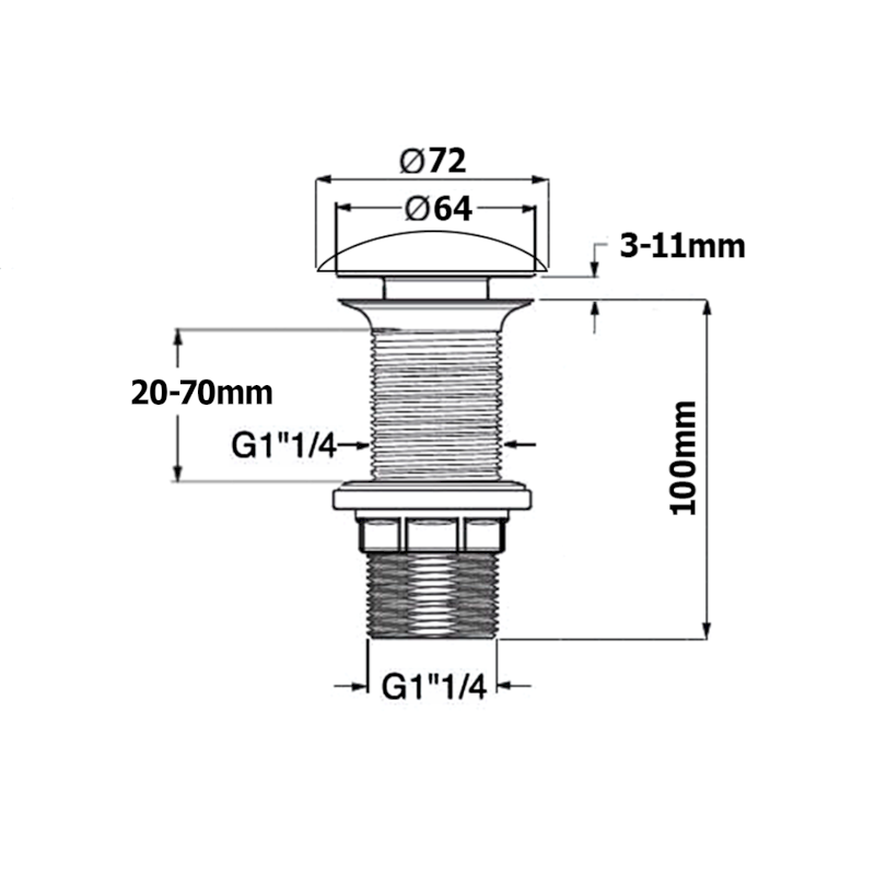 Umyvadlová výpust 5/4“, click-clack, keramická zátka, 20-70mm, taupe 38TP0164I