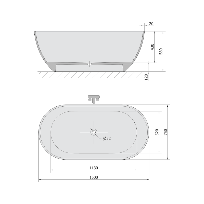 REDUTA volně stojící vana litý mramor 150x75x58cm, bílá/béžová mat 71843.82