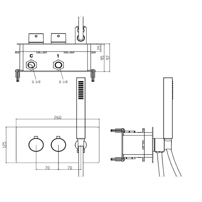 RHAPSODY podomítková sprchová termostatická baterie vč. sprchy, 2/3 výstupy, chrom 5508