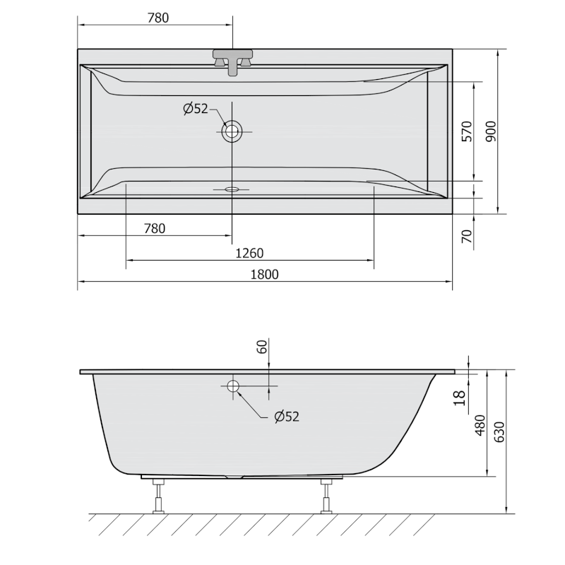 CLEO SLIM obdélníková vana 180x90x48cm, bílá 13111S