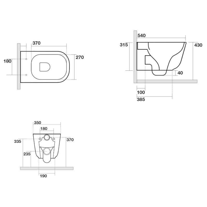 TRIBECA závěsná WC mísa, Rimless, 35x54cm, černá mat 511431
