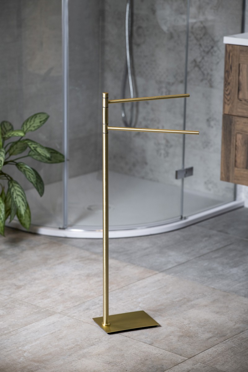 TRILLY stojan s držákem ručníků, hranatý, zlato mat TR3188