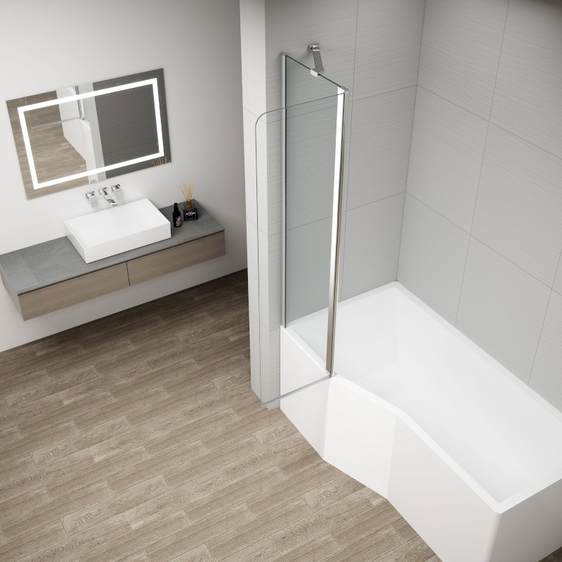 ROTA vanová zástěna otočná s pevnou stěnou 900mm, čiré sklo FA920