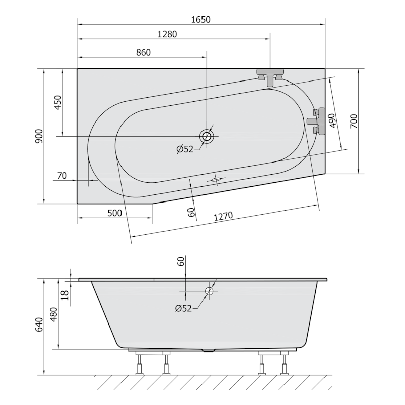 ASTRA WL SLIM asymetrická vana 165x90x48cm, bílá 30611S