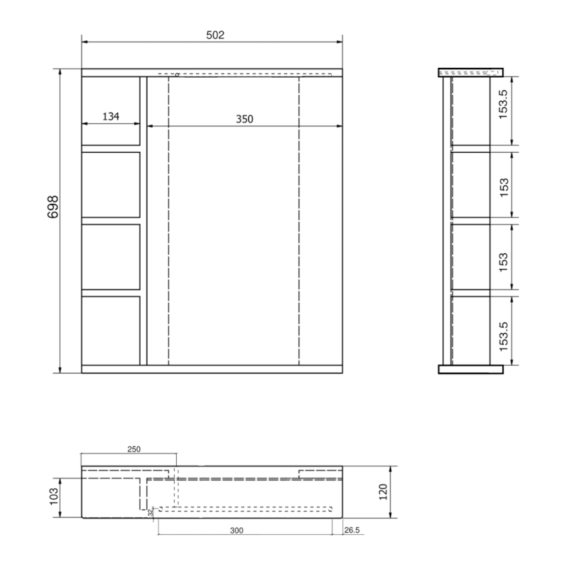 KORIN STRIP zrcadlo s LED osvětlením a policemi 50x70x12cm KO355S