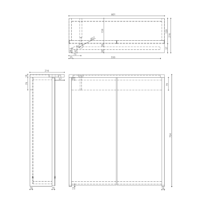 KAWA STRIP galerka s LED osvětlením 60x70x22cm, dub emporio WGL36S