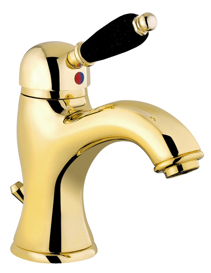 KIRKÉ BLACK stojánková umyvadlová baterie s výpustí, černá páčka, zlato KI02NZ