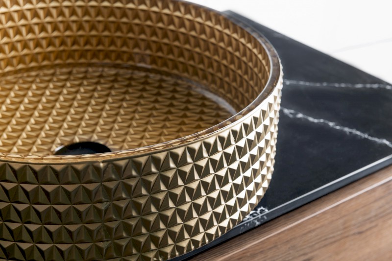 MARAGUA skleněné gravírované umyvadlo na desku Ø 39,5cm, zlatá TY214Z