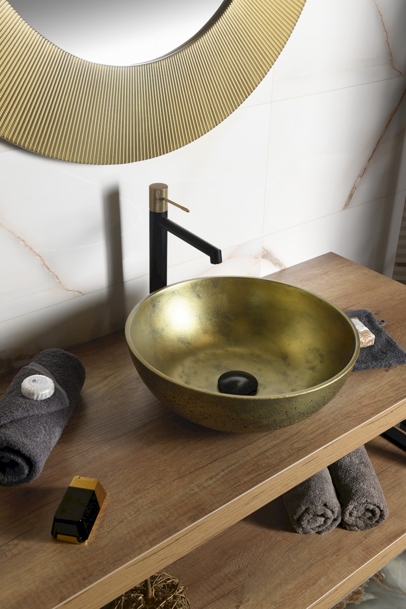FORMIGO betonové umyvadlo na desku, Ø 39cm, zlato mat FG318