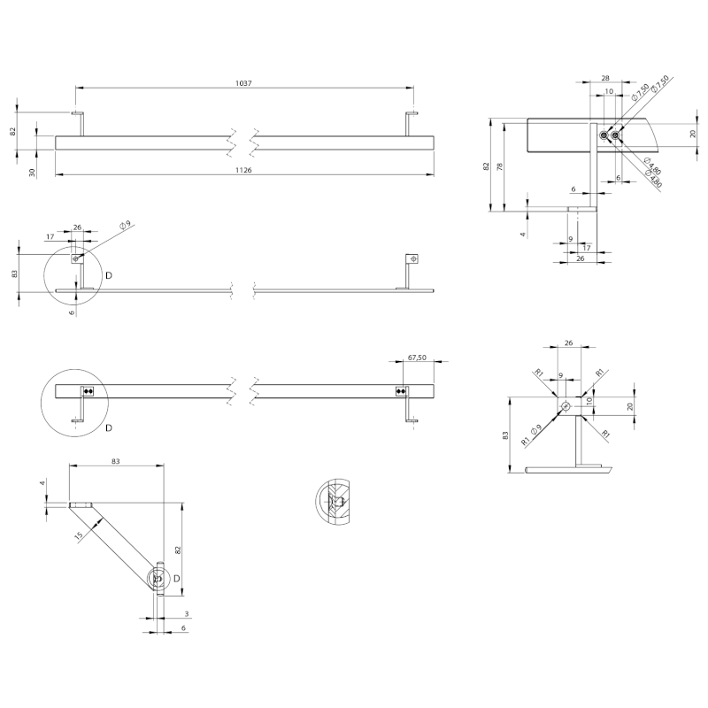 PURA čelní držák ručníků 122cm, chrom PAPRD122