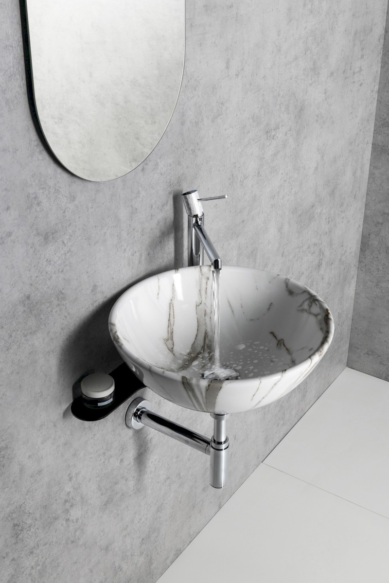 DALMA keramické umyvadlo na desku, Ø 42 cm, carrara MM117