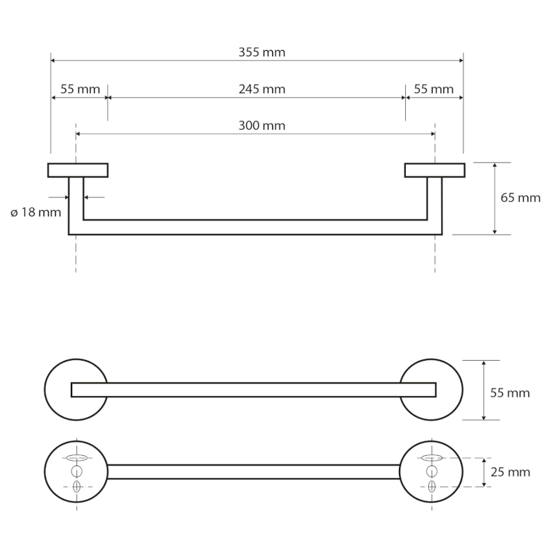X-ROUND BLACK držák ručníků 300mm, černá mat XR400B