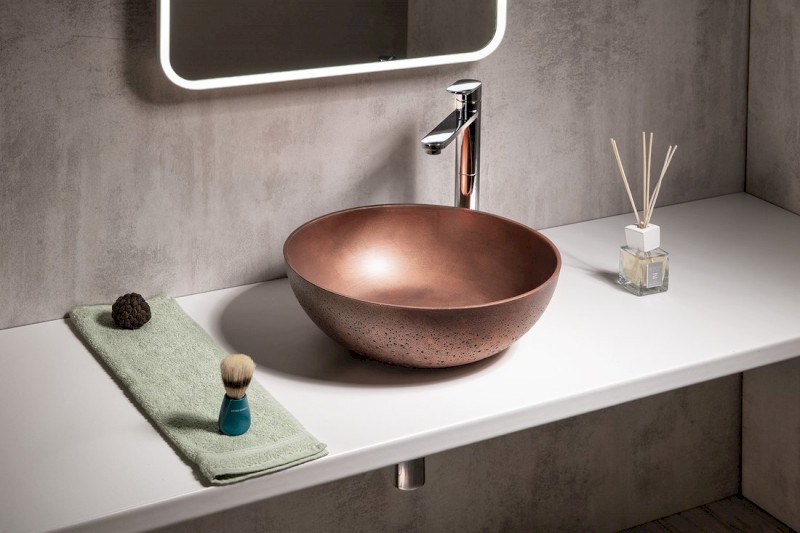FORMIGO betonové umyvadlo na desku, Ø 39cm, měď mat FG320