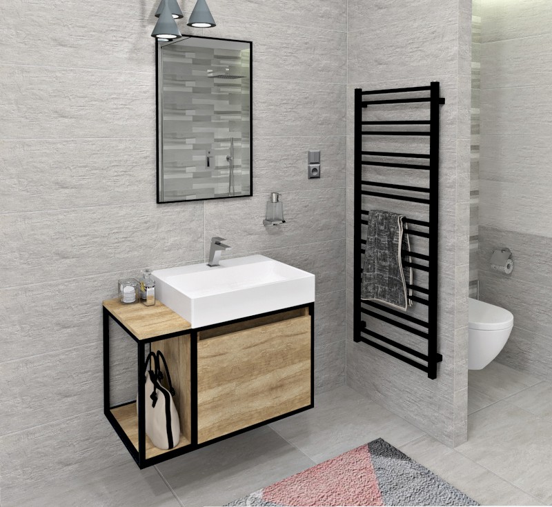 SKARA umyvadlová skříňka 80x49,5x46,5cm, černá mat/dub Alabama CG003-2222