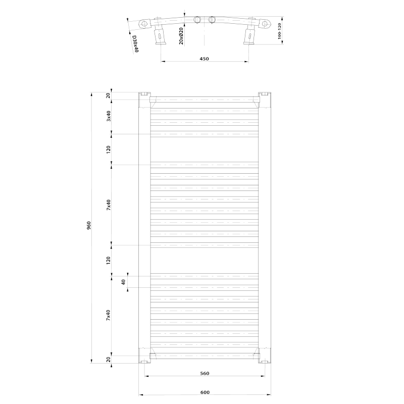 ORBIT otopné těleso s bočním připojením 600x960 mm, bílá ILO96T