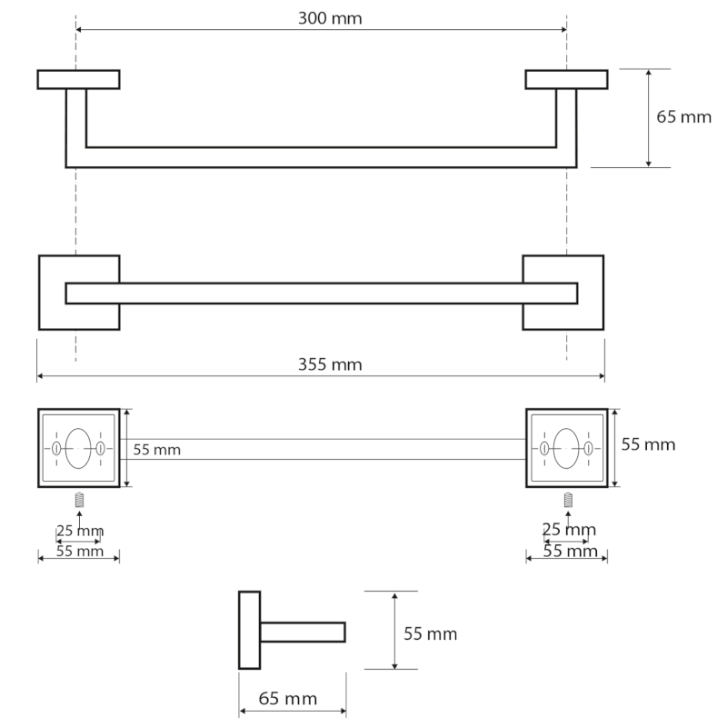 X-SQUARE držák ručníků 300mm, chrom XQ401