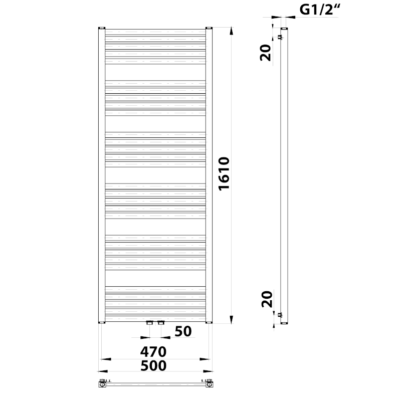 GRUNT otopné těleso rovné 500x1610 mm, středové připojení, bílá 600.123.4