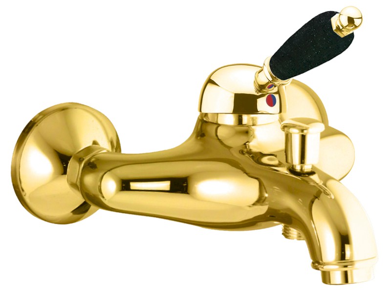 KIRKÉ BLACK nástěnná vanová baterie, černá páčka, zlato KI10NZ