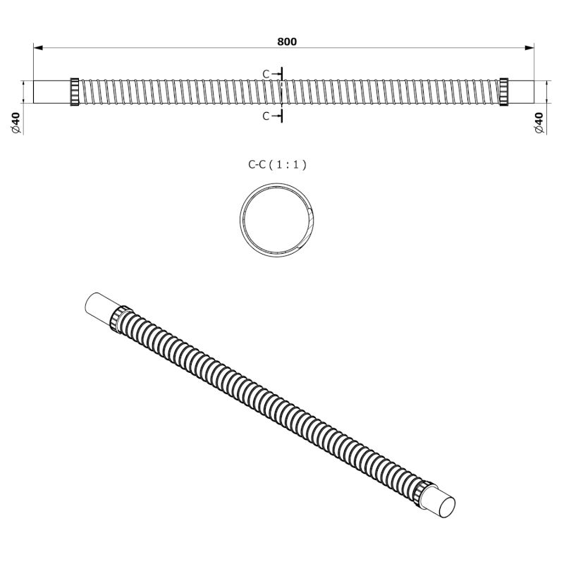 FLEXY ohebná propojovací trubka, L-80cm, rovné 40/40mm 164.322.0