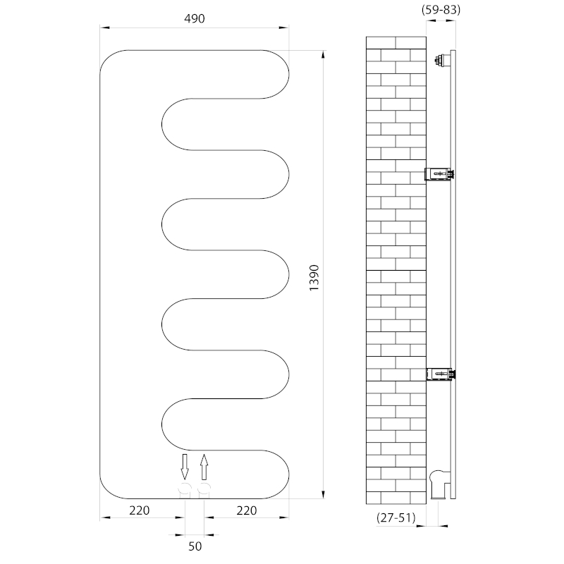 EVOLLA otopné těleso 490x1390mm, černá mat MI1400