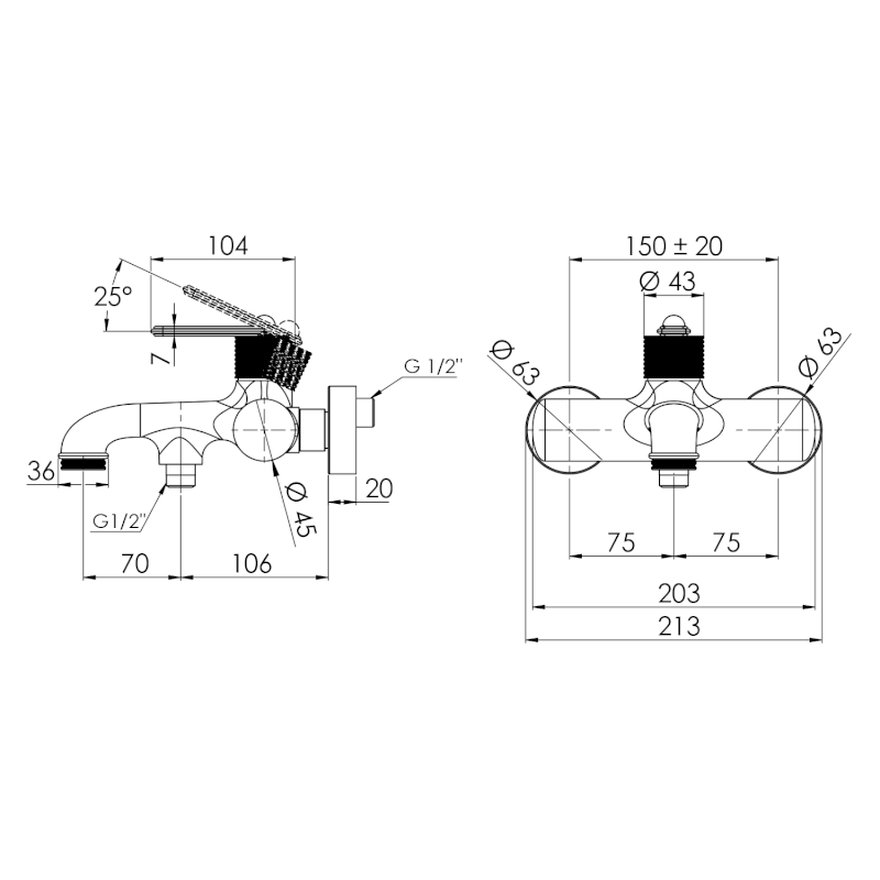 BEBÉ nástěnná vanová baterie, chrom BB010