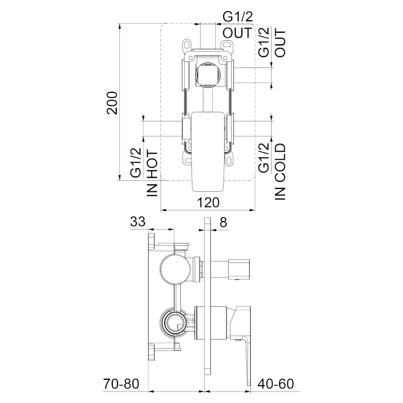 TURSI podomítková sprchová baterie, 2 výstupy, otočný přepínač, černá mat TI043B
