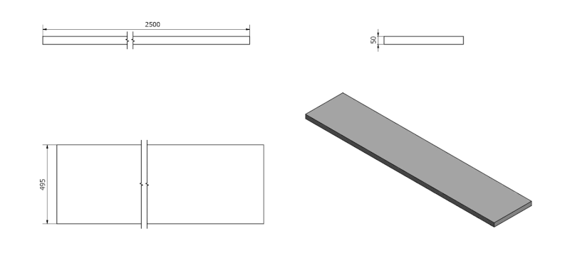 AVICE deska pod umyvadlo 250x50cm, tl.5cm, štípaný kámen AV259