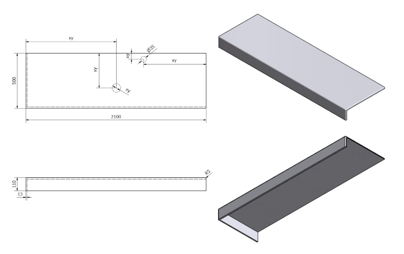 TAILOR rockstone deska 210x50 cm, provedení límce L TR210L
