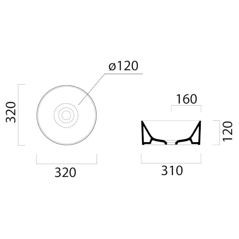 KUBE X keramické umývátko na desku, průměr 32cm, černá mat 943526