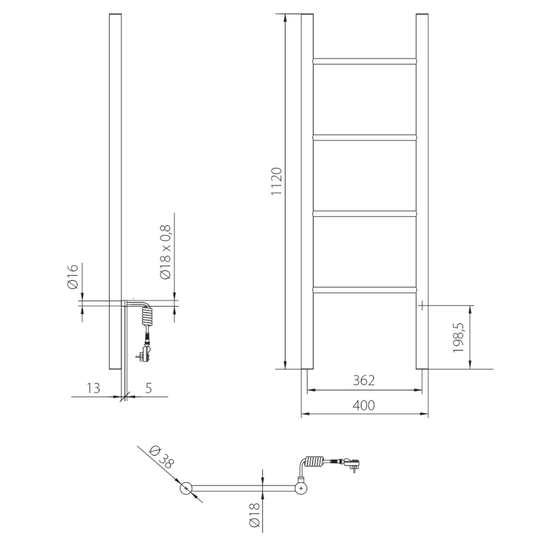 KARBO elektrický sušák ručníků, kulatý, 400x1120mm, 87 W, černá mat KB904