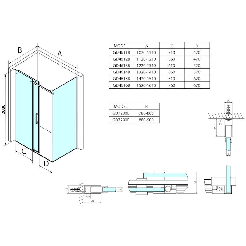 DRAGON BLACK sprchové dveře 1600mm, čiré sklo GD4616B